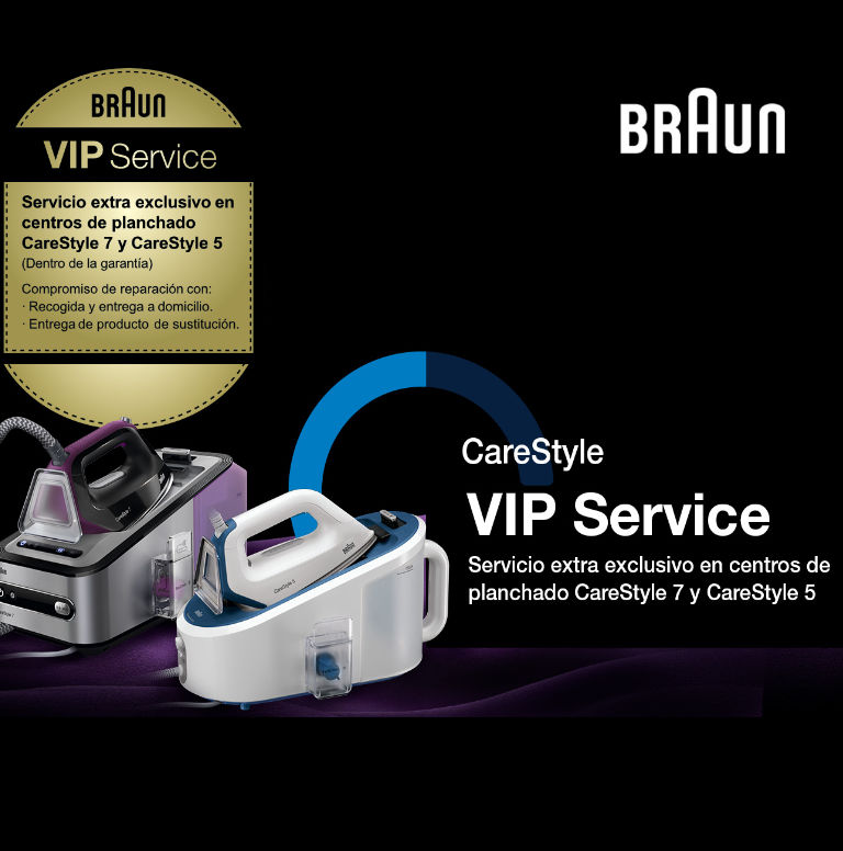 Consigue  3 años de servicio VIP por la compra de tu centro de planchado BRAUN Carestyle de la serie 5 o 7