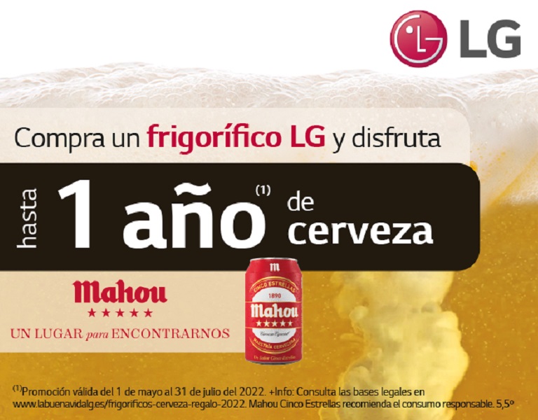 Consigue  hasta 1 año de cerveza Mahou por la compra de tu frigorífico LG