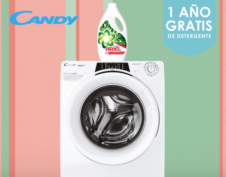 Consigue 1 año de detergente Ariel por la compra de tu lavadora Candy Rapido