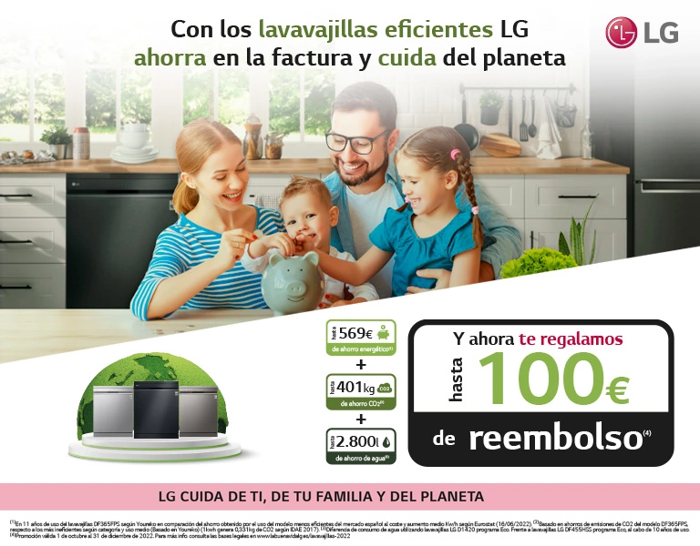 Consigue hasta 100€ de reembolso por la compra de tu lavavajillas LG