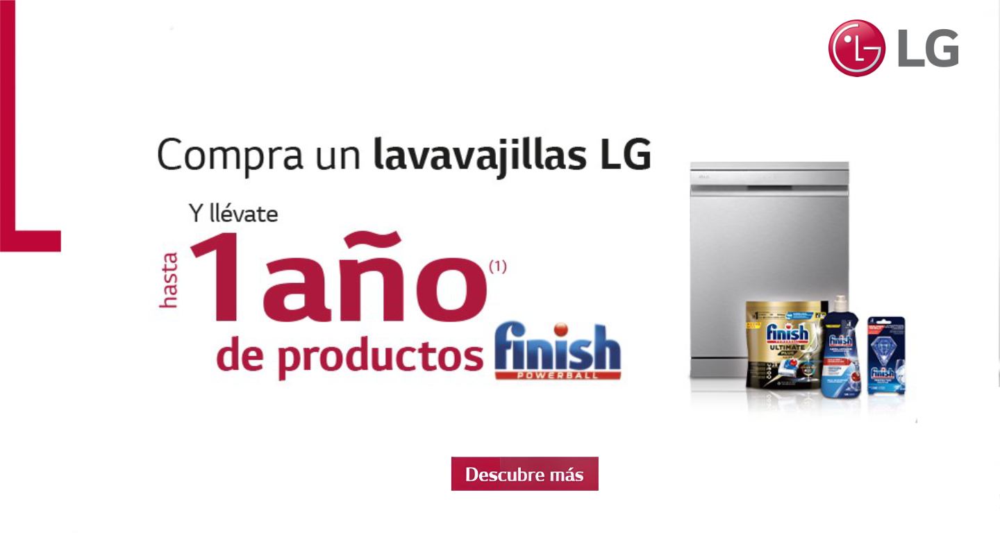 Con la compra de tu lavavajillas LG conseguirás hasta 1 año de productos Finish de regalo 