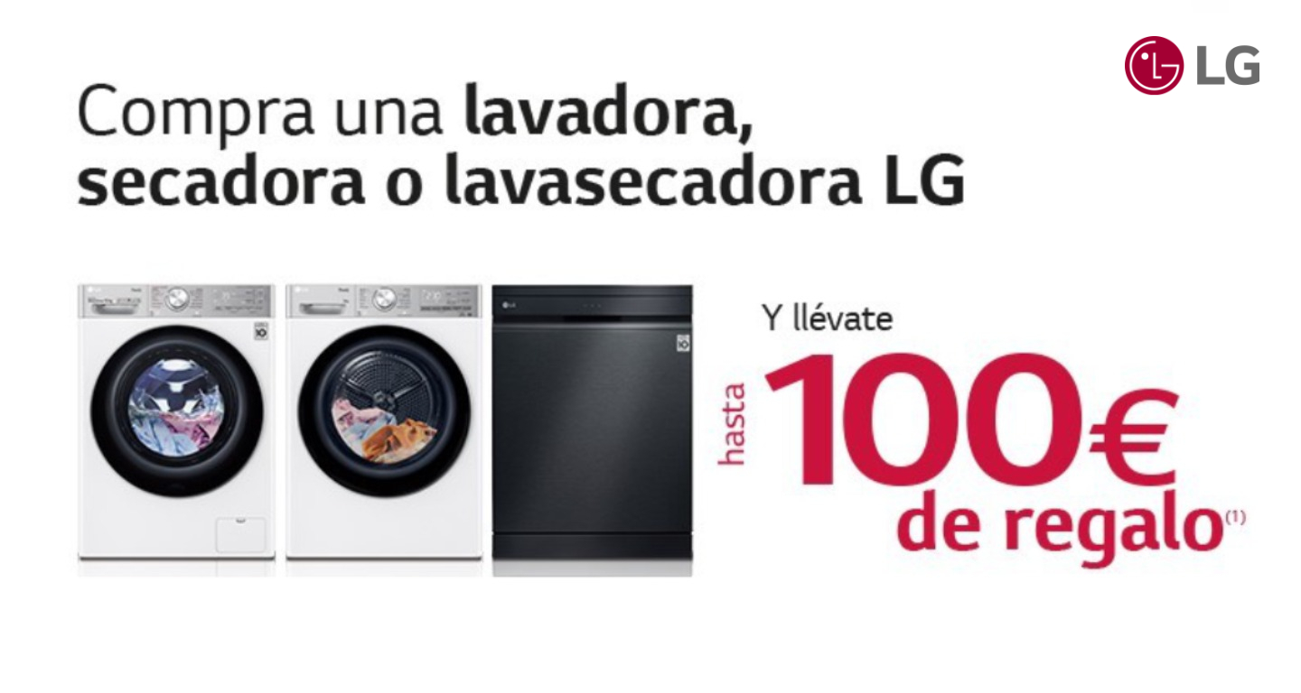 Consigue hasta 100€ de reembolso por la compra de tu lavavajillas, lavadora, secadora o lavasecadora LG