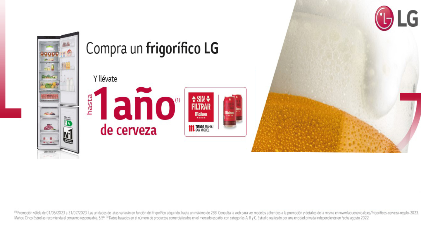 Consigue gratis hasta 1 año de cerveza Mahou por la compra de tu frigorífico LG