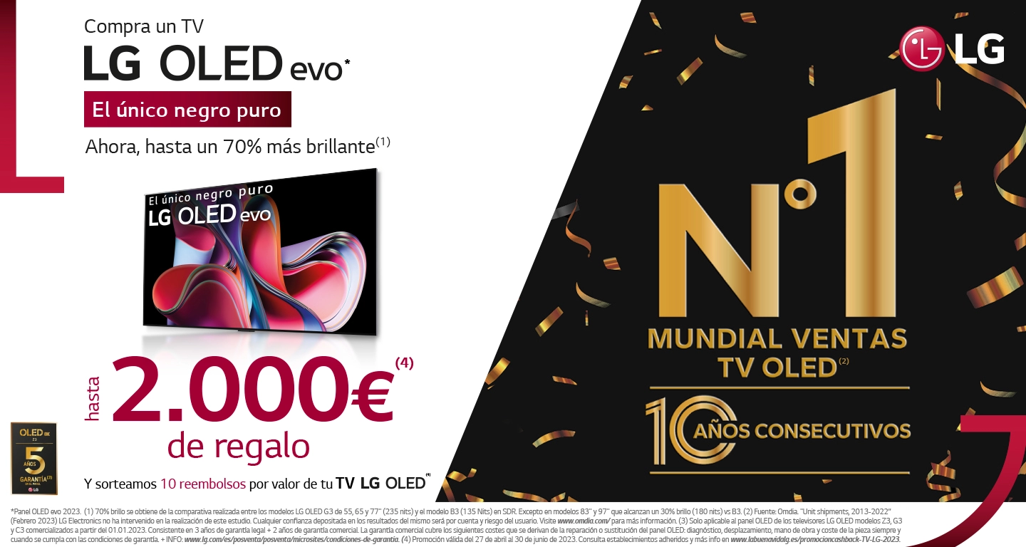 Consigue hasta 2.000€ de reembolso por la compra de tu nueva TV LG OLED o QNED MiniLED