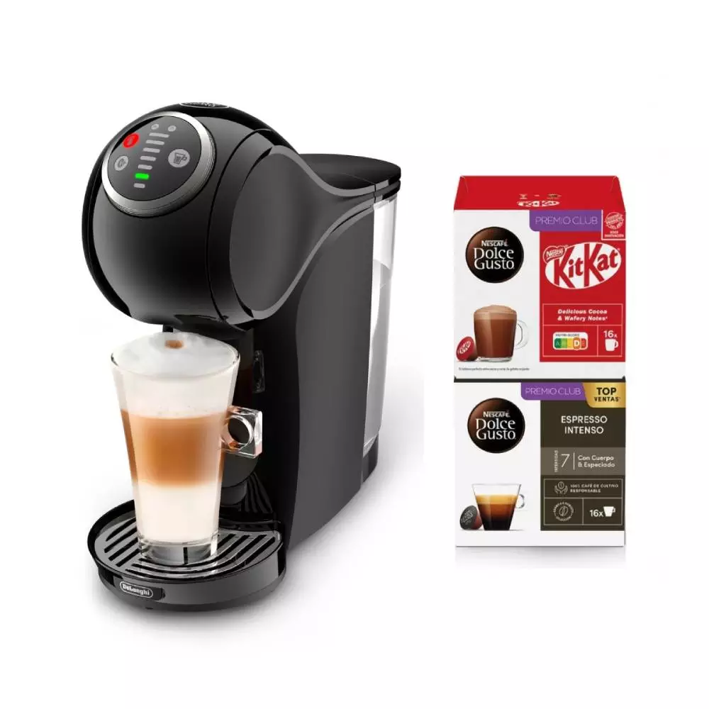 DeLonghi Genio Plus EDG315.B + 2 pack bebida KitKat y Cafe Espresso - Cafetera de cápsulas